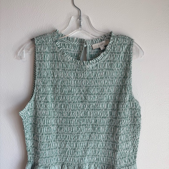 NWT LOFT Green and White Striped Sleeveless Smocked Midi Dress - Picture 3 of 12